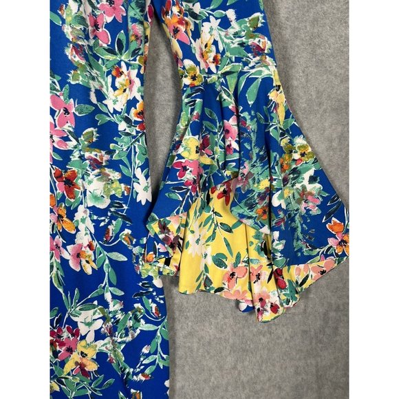 Shelby palmer Midi Dress Womens 6 Flutter bell Sleeve Pop Colorful Tropical - Picture 3 of 11